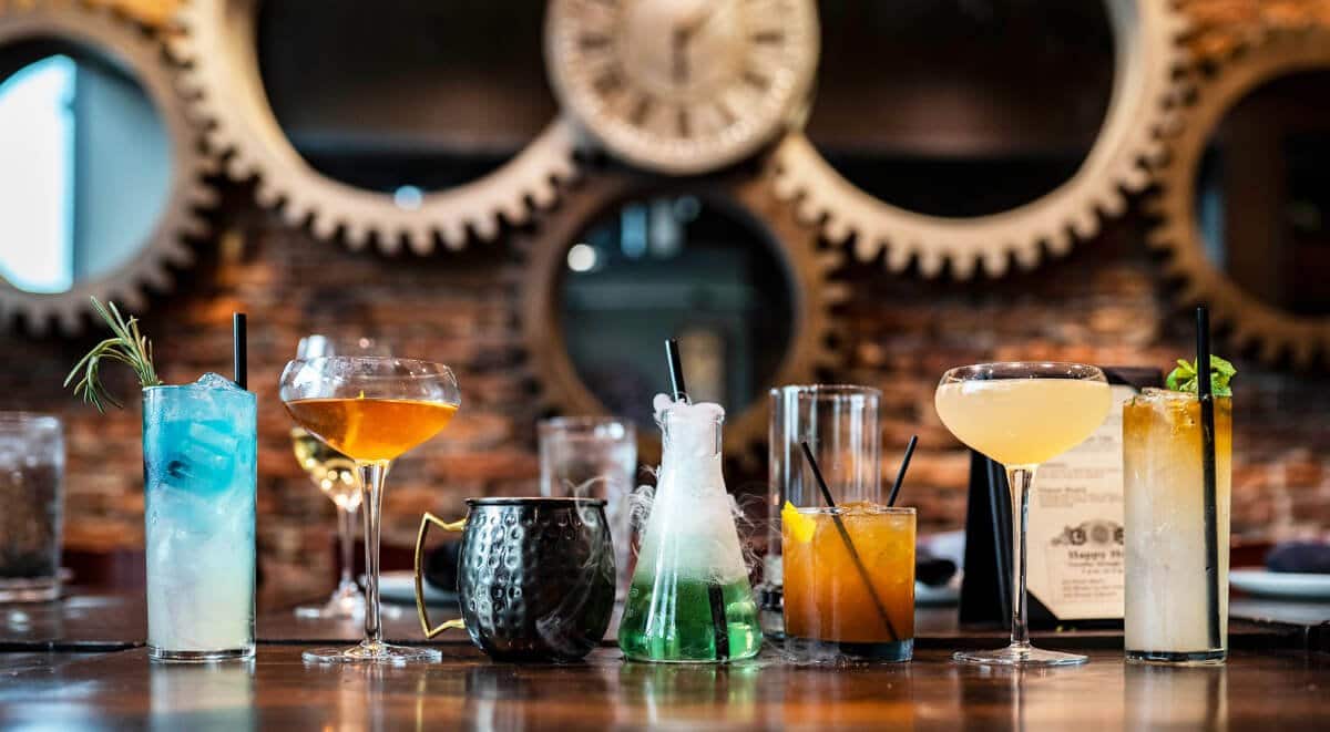 Drinks lined up on bartop